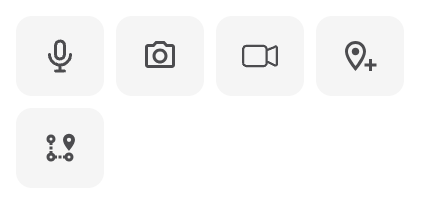 The add buttons on an entry: microphone, camera, video and two map buttons