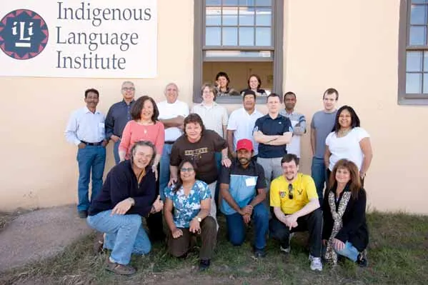 Workshop participants outside the Indigenous Language Institute in Santa Fe