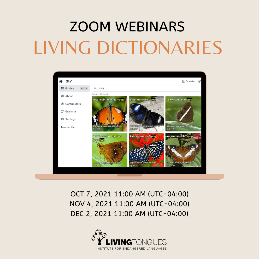 Living dictionaries - zoom webinar dates - end of 2021