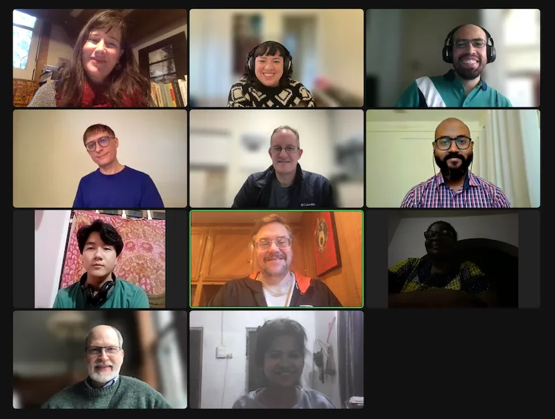 Eleven Living Tongues team members on a video call
